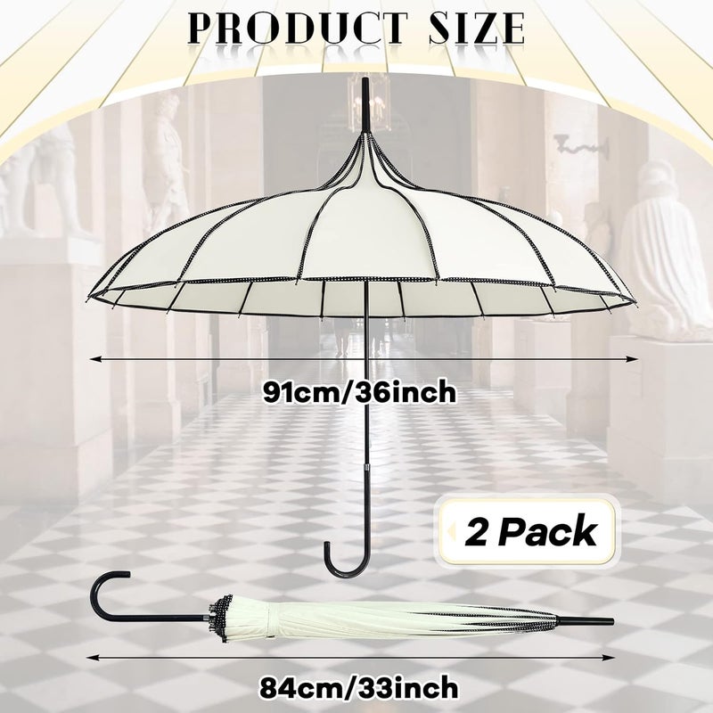 Queekay 2 Pcs Gothic Pagoda Umbrella 36" Large Retro Parasol for Rain or Sun, Wedding Umbrella, Vampire & Gothic Lover Gifts - Image 2
